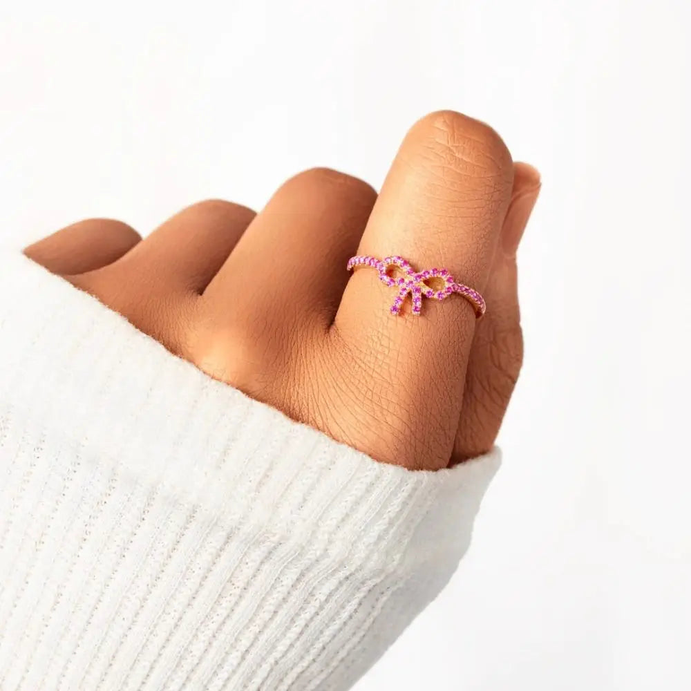 Baby Pink Pavé Bow Ring-Gifts For Women