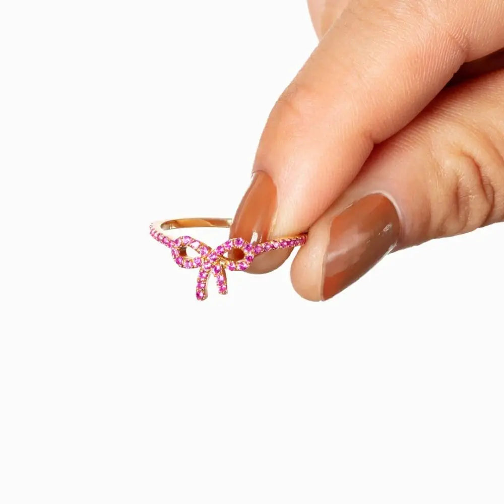 Baby Pink Pavé Bow Ring-Gifts For Women